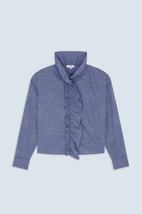 LYES Chemise col victorien à carreaux strassé Bleu Suncoo
