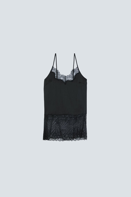 LUNE Top fluide lingerie empiècements dentelle Noir Suncoo