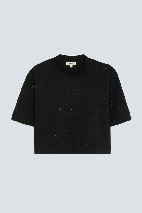 MARIUS Tee-shirt fantaisie à strass noirs Noir Suncoo