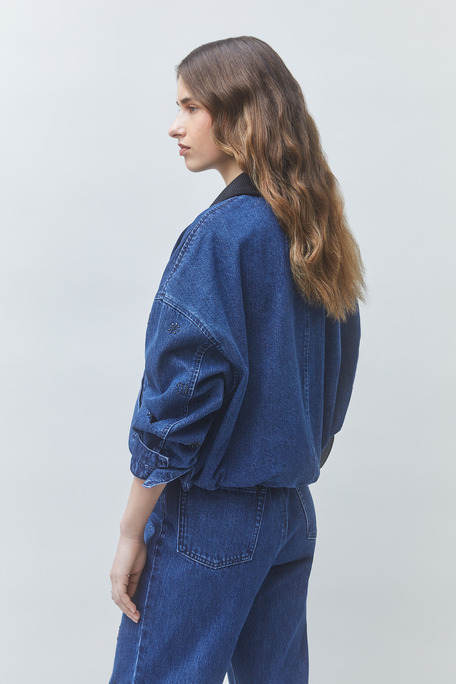 DEVON Veste en jean détails strass noirs Bleu jeans Suncoo