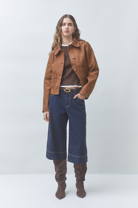 DUNE Veste courte en simili suede Tabac Suncoo