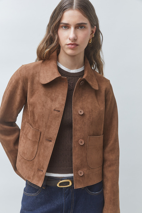 DUNE Veste courte en simili suede Tabac Suncoo