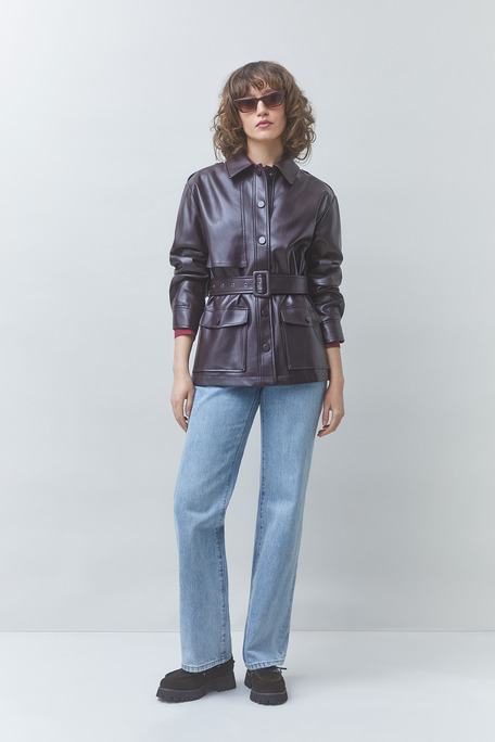 DANCE Veste courte ceinturée en simili cuir Prune Suncoo