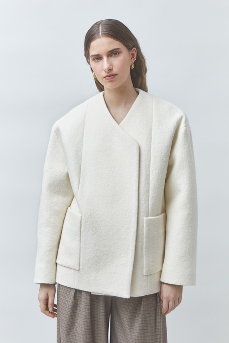 ENNIO Manteau court en laine Blanc casse Suncoo