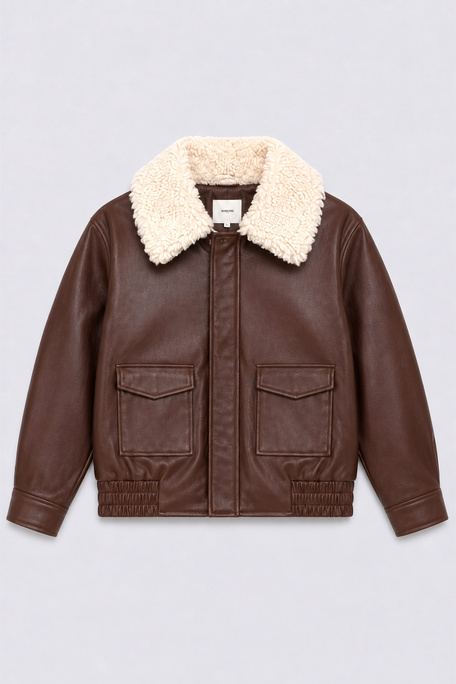 EVER Manteau court en simili cuir Chocolat Suncoo