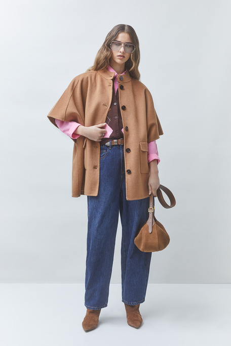 EZRA Manteau en laine à manches courtes Camel Suncoo
