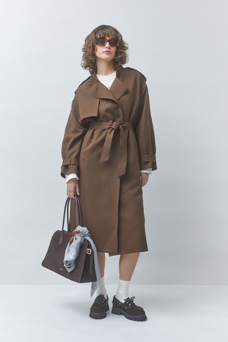 EPIC Manteau long ceinturé Chocolat Suncoo