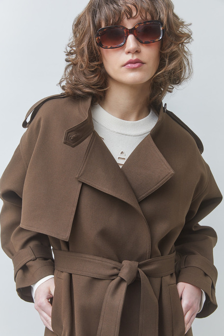 EPIC Manteau long ceinturé Chocolat Suncoo