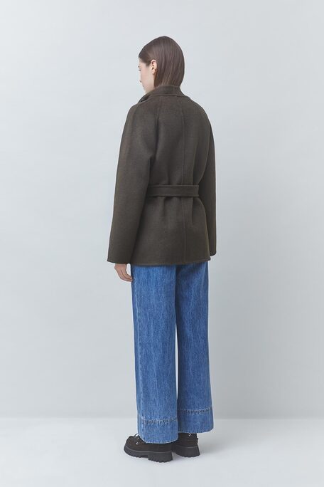ELVIS Manteau ceinturé en laine Kaki Suncoo
