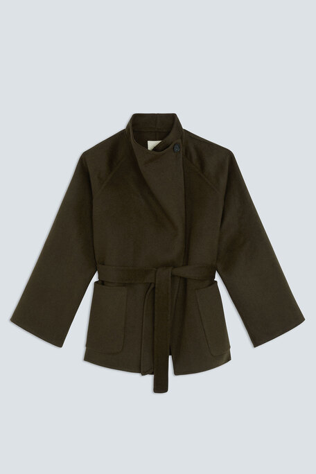 ELVIS Manteau ceinturé en laine Kaki Suncoo