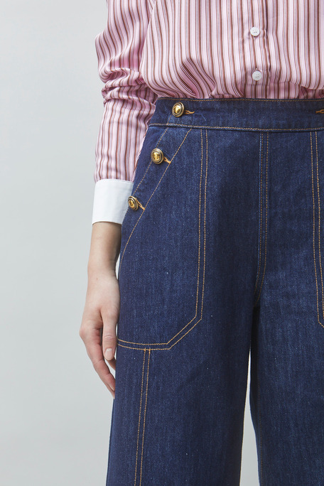 ROYAL Jean large détails boutons dorés Bleu brut Suncoo