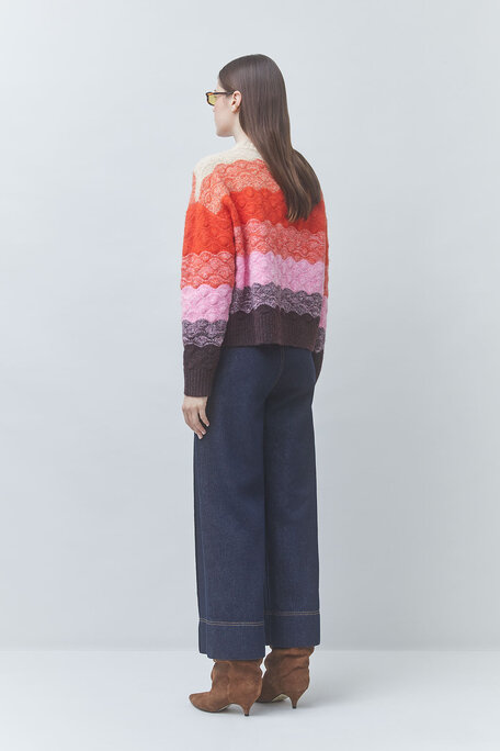 PANAYO Pull à rayures festonnées Orange Suncoo
