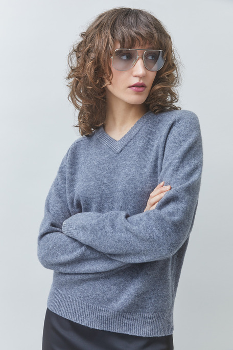POLARI Pull uni gris chiné en laine Gris chiné Suncoo