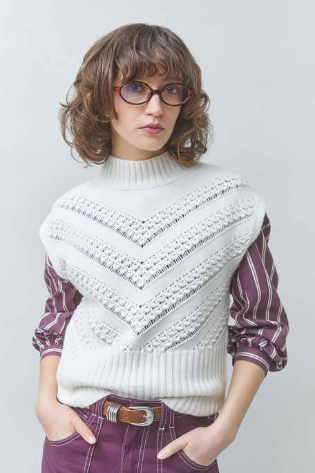 PAOLI Pull ajouré sans manche Blanc casse Suncoo