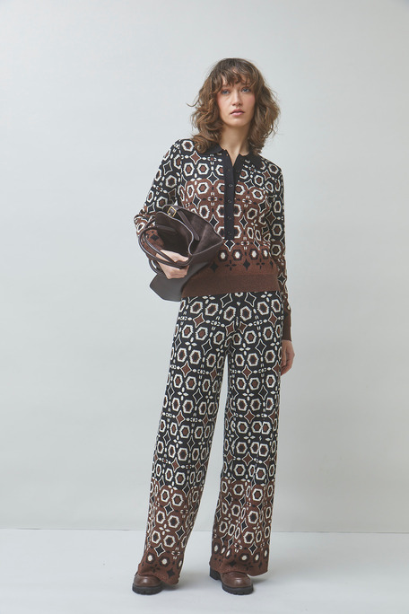 PALMAROS Pull polo fantaisie jacquard Noir Suncoo