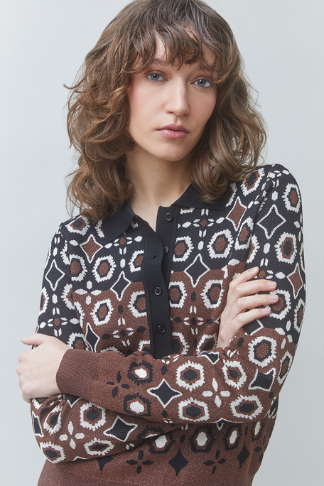 PALMAROS Pull polo fantaisie jacquard Noir Suncoo