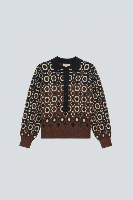 PALMAROS Pull polo fantaisie jacquard Noir Suncoo