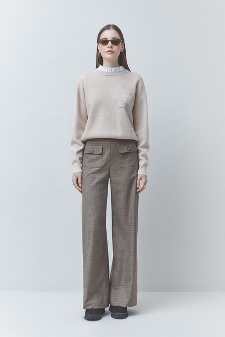 PACOLI Pull en laine beige détail col Beige Suncoo