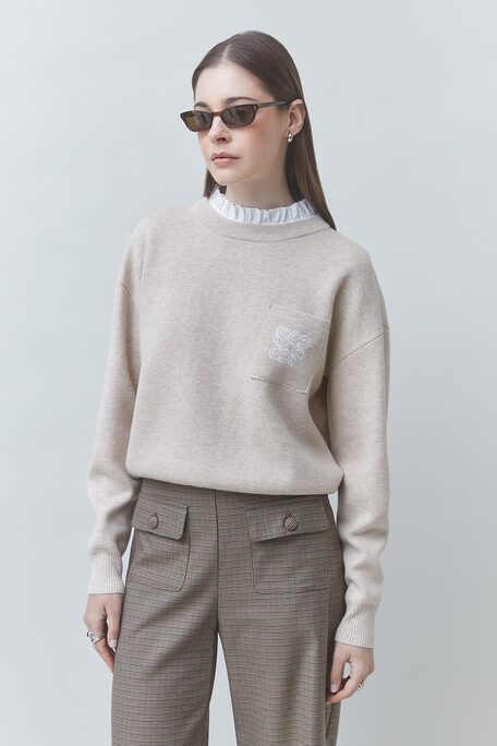 PACOLI Pull en laine beige détail col Beige Suncoo