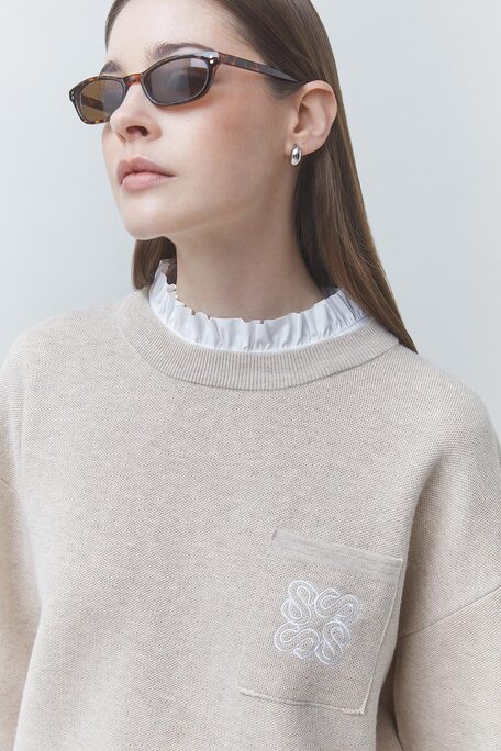 PACOLI Pull en laine beige détail col Beige Suncoo