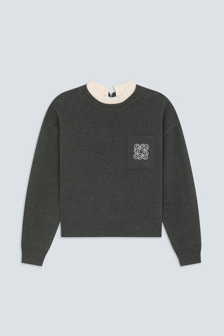 PACOLI Pull en laine carbonne détail col Carbone Suncoo