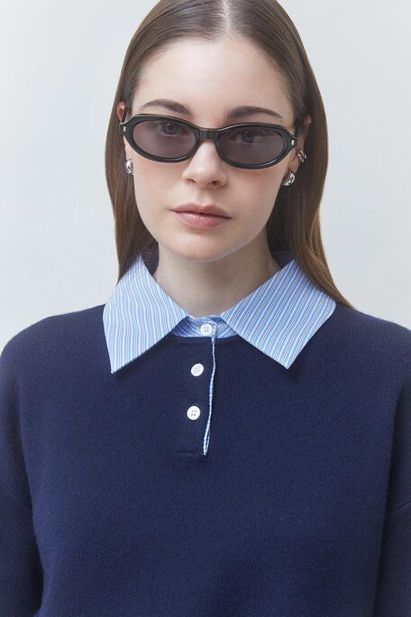 PAULIN Pull polo bicolore Bleu nuit Suncoo