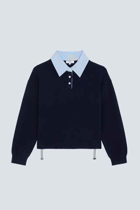 PAULIN Pull polo bicolore Bleu nuit Suncoo