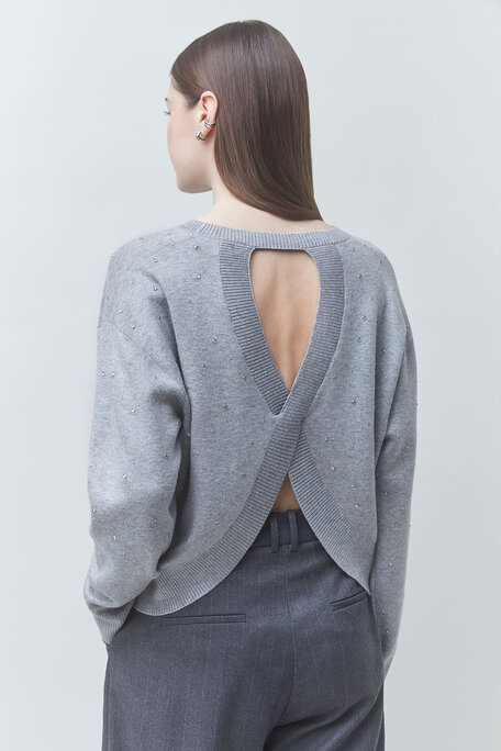 PAYETI Pull à strass croisé dans le dos Gris chiné Suncoo