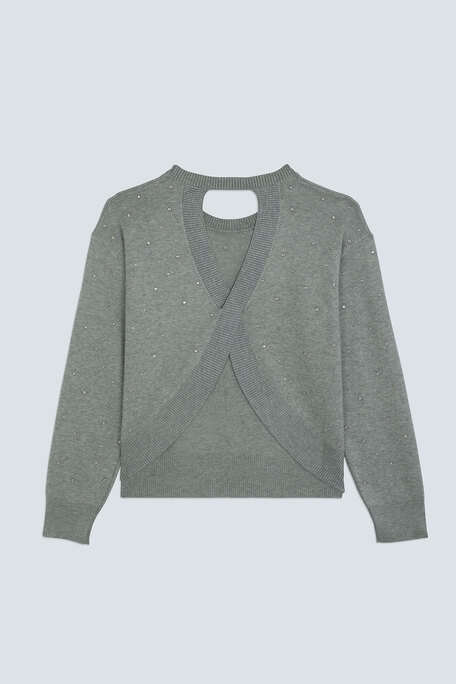 PAYETI Pull à strass croisé dans le dos Gris chiné Suncoo