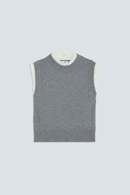 PIREO Pull court sans manche détails volants Gris chiné Suncoo