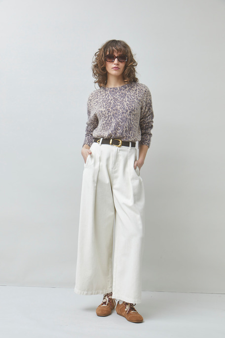 PLEOL Pull mohair imprimé léopard Beige Suncoo