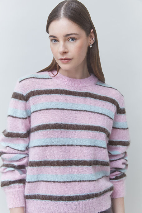 PRIORIS Pull à rayures mohair laine Rose Suncoo