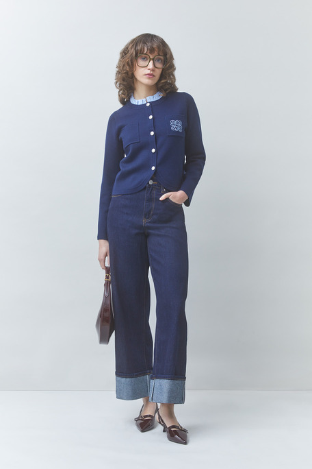 GEOLA Gilet fantaisie bicolore brodé Bleu nuit Suncoo