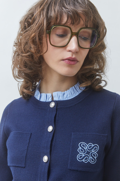 GEOLA Gilet fantaisie bicolore brodé Bleu nuit Suncoo