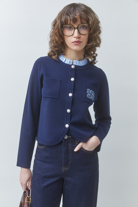 GEOLA Gilet fantaisie bicolore brodé Bleu nuit Suncoo