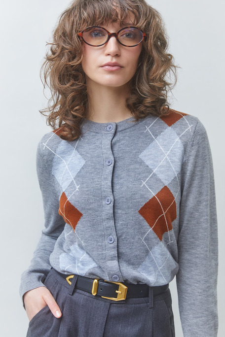 GISCA Gilet en laine motifs losanges Gris chiné Suncoo