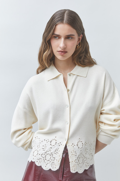 GAIARI Gilet en laine avec détails ajourés Blanc casse Suncoo