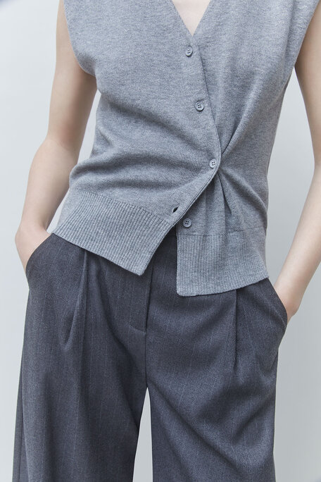GILEM Gilet sans manche drapé Gris chiné Suncoo