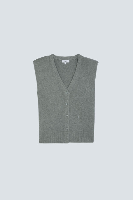 GILEM Gilet sans manche drapé Gris chiné Suncoo