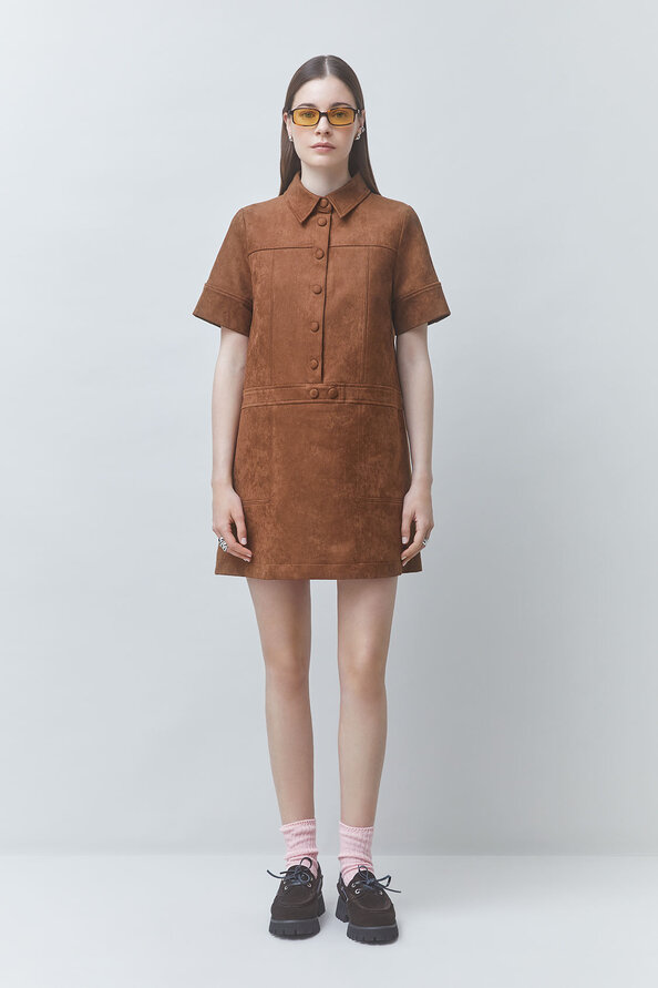 CITY Robe courte en simili suede Tabac Suncoo