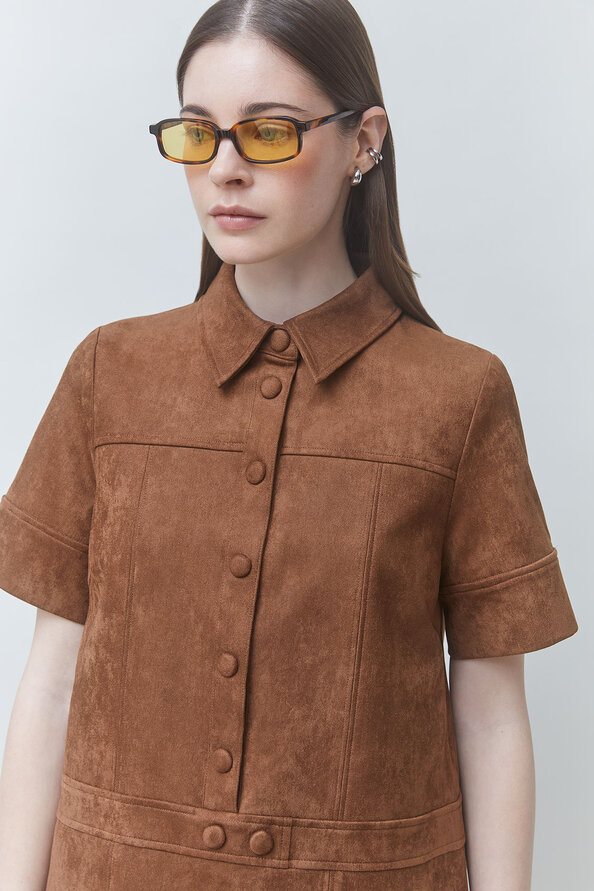 CITY Robe courte en simili suede Tabac Suncoo