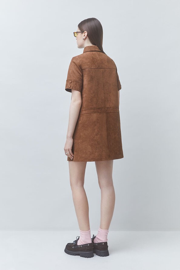 CITY Robe courte en simili suede Tabac Suncoo