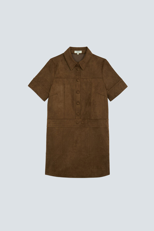 CITY Robe courte en simili suede Tabac Suncoo