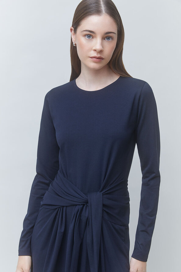 CLOUD Robe longue drap&eacute;e bleu nuit Bleu nuit Suncoo