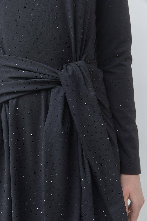 COMETE Robe longue drapp&eacute;e d&eacute;tails strass Noir Suncoo
