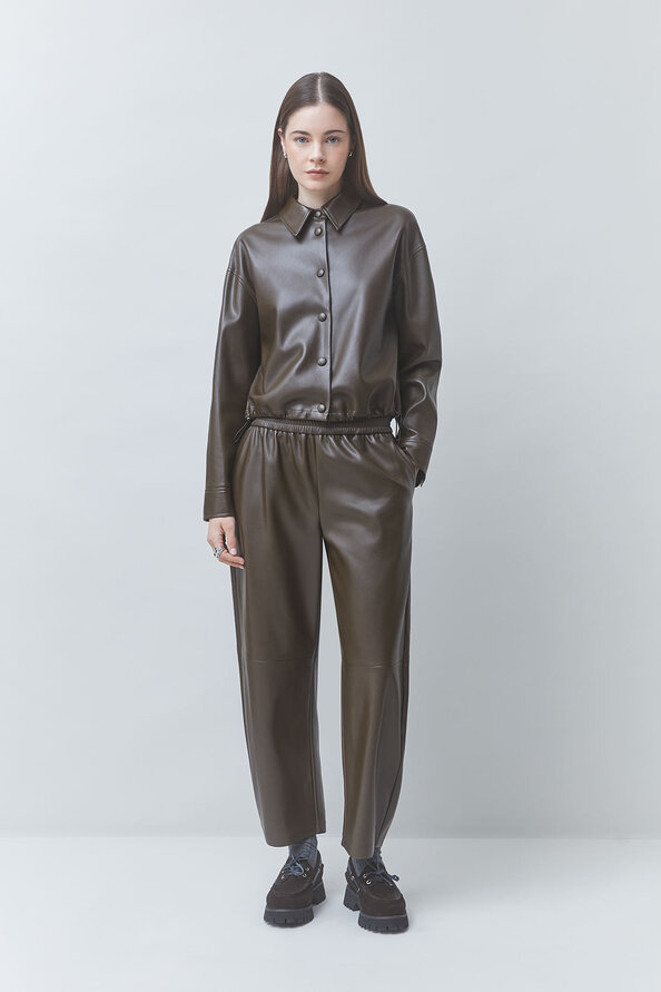 JUST Pantalon large en simili cuir kaki Kaki Suncoo