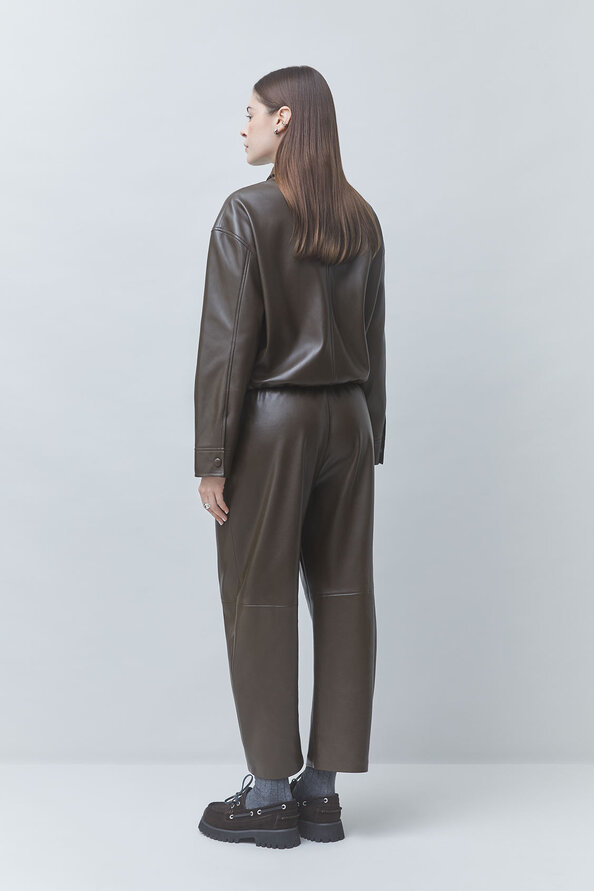 JUST Pantalon large en simili cuir kaki Kaki Suncoo