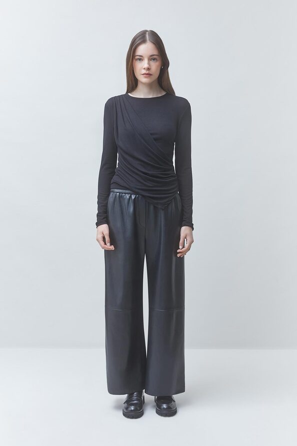 JOY Pantalon large en simili cuir noir Noir Suncoo