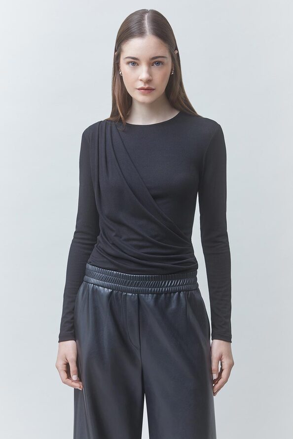 JOY Pantalon large en simili cuir noir Noir Suncoo