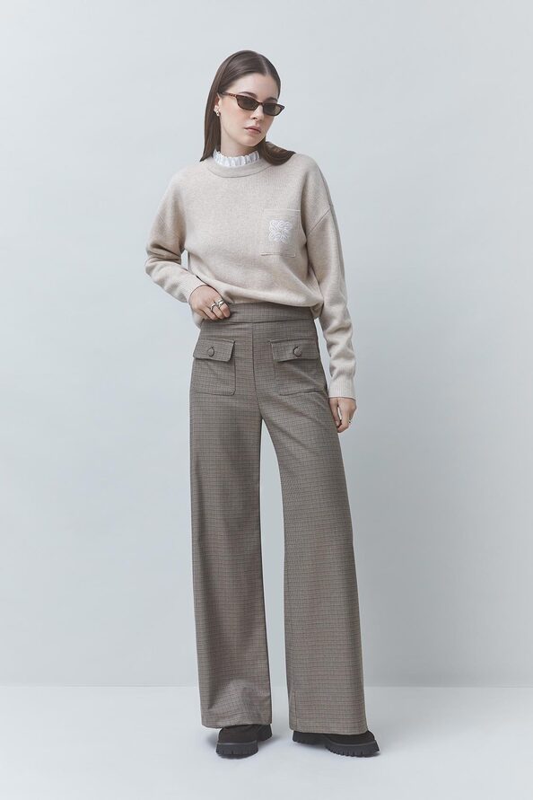 JOHN Pantalon taille haute d&eacute;tails poches Taupe Suncoo